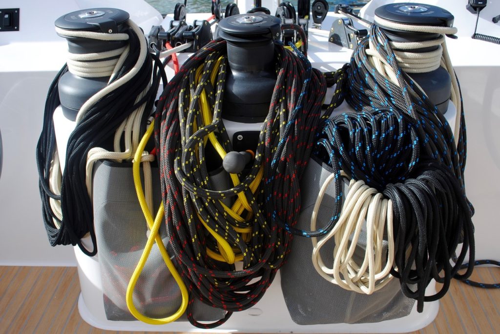 ropes, winches, sail